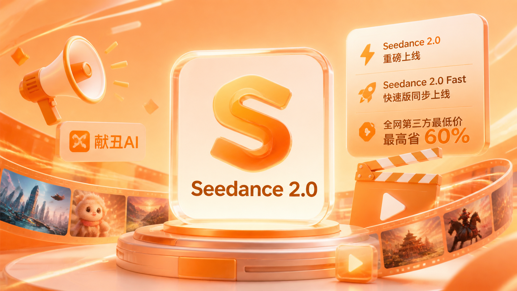 Seedance 2.0 重磅上线！献丑AI 全网第三方最低价接入，最高省 60%封面图